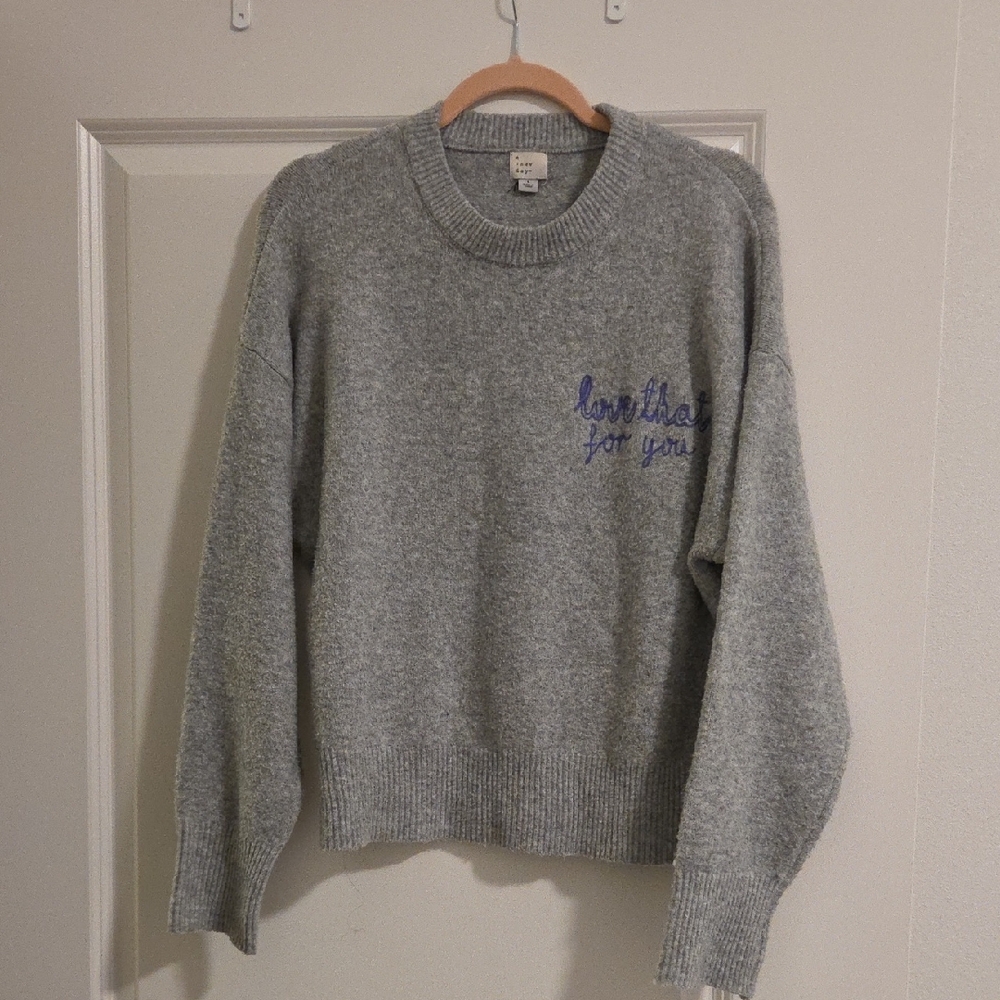 A.New Day Embroidered Grey Sweater
